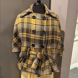 Plaid Double-Breasted Women's Belted Cape